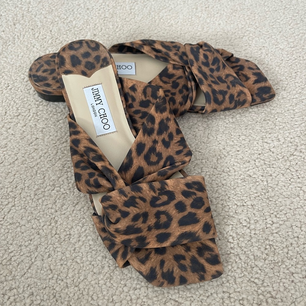 Jimmy Choo Narisa Leopard-Print Leather Slides size 39.5